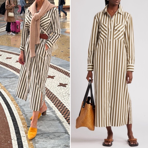 Nordstrom Dresses & Skirts - Nordstrom Striped Olive and White Two Pocket Shirtdress XS